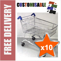 10 x 100 Litre Shallow Wire/Metal Supermarket Shopping Trolleys